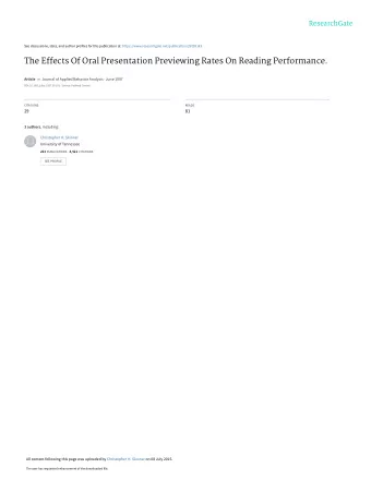 The Effects Of Oral Presentation Previewing Rates On Reading Performance. Article in Journal of
