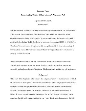 European Focus  Understanding Centre of Main Interests:  Where Are We?  September/October