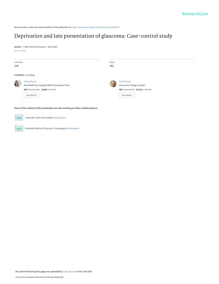 deprivation and late presentation of glaucoma case