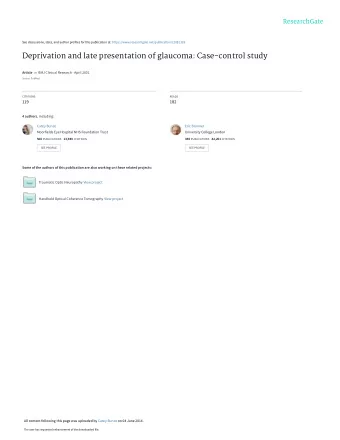 Deprivation and late presentation of glaucoma: Case-control study Article in BMJ Clinical Research