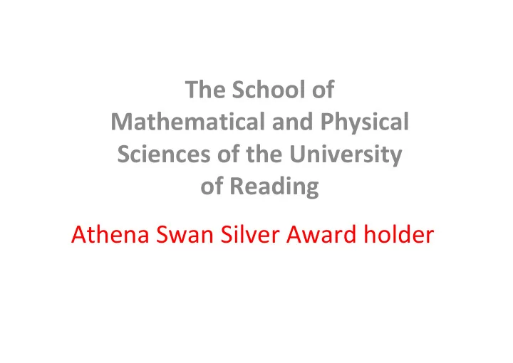 the school of mathematical and physical sciences of the