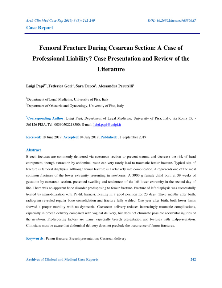 femoral fracture during cesarean section a case of