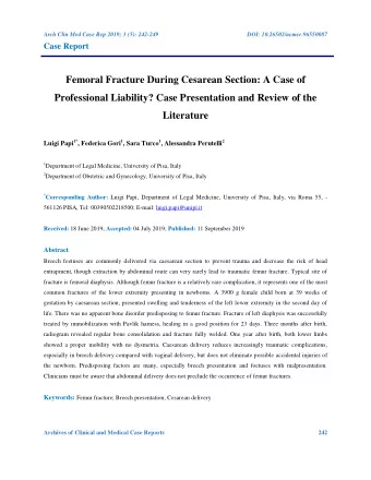 Femoral Fracture During Cesarean Section: A Case of  Professional Liability? Case Presentation and