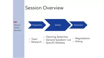 Session Overview  RoP  Preparation  Debate  Resolution  -Research  -Debate  -Resolution  Opening