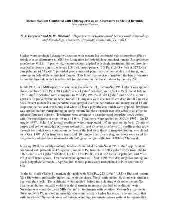 Metam Sodium Combined with Chloropicrin as an Alternative to Methyl Bromide  Fumigation for Tomato
