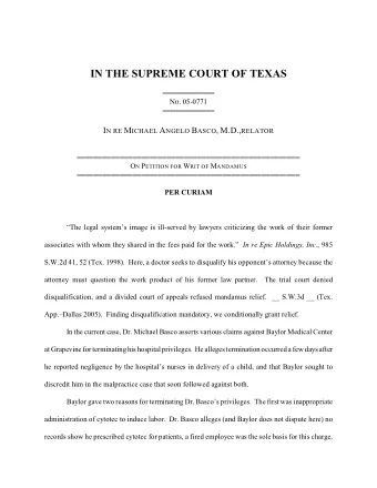 IN THE SUPREME COURT OF TEXAS  444444444444 N O . 05-0771  444444444444 I N RE M ICHAEL A NGELO B