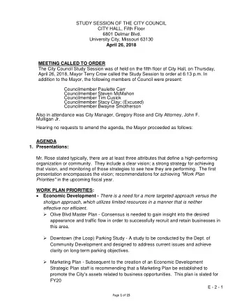 STUDY SESSION OF THE CITY COUNCIL  fun  CITY HALL, Fifth Floor  6801 Delmar Blvd.  University City,