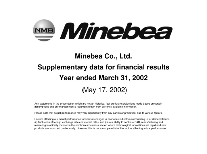 minebea co ltd supplementary data for financial results