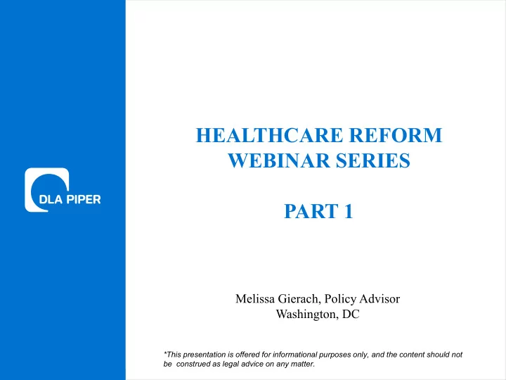 healthcare reform webinar series part 1