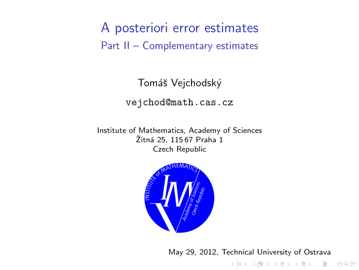 a posteriori error estimates