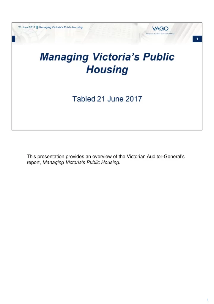 this presentation provides an overview of the victorian