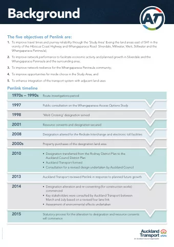 Background  The five objectives of Penlink are: 1.  To improve travel times and journey reliability