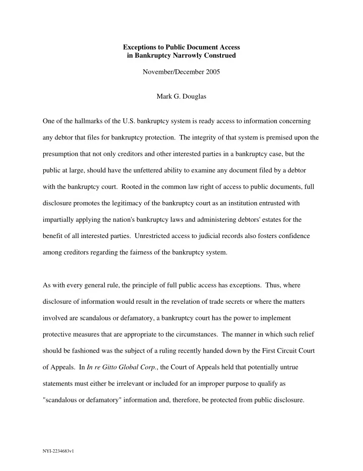 exceptions to public document access in bankruptcy