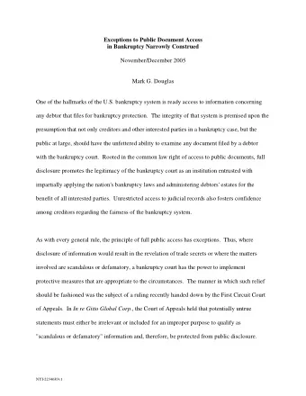 Exceptions to Public Document Access in Bankruptcy Narrowly Construed  November/December 2005  Mark