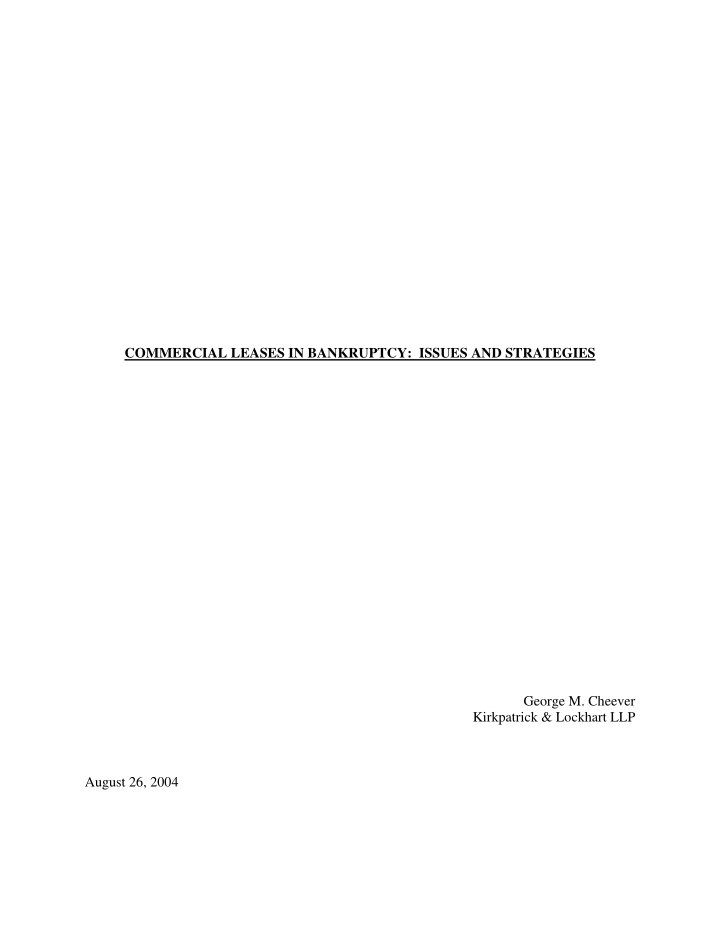 commercial leases in bankruptcy issues and strategies