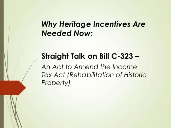 Needed Now: Straight Talk on Bill C-323   An Act to Amend the Income  Tax Act (Rehabilitation of
