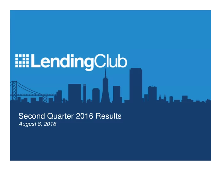 second quarter 2016 results