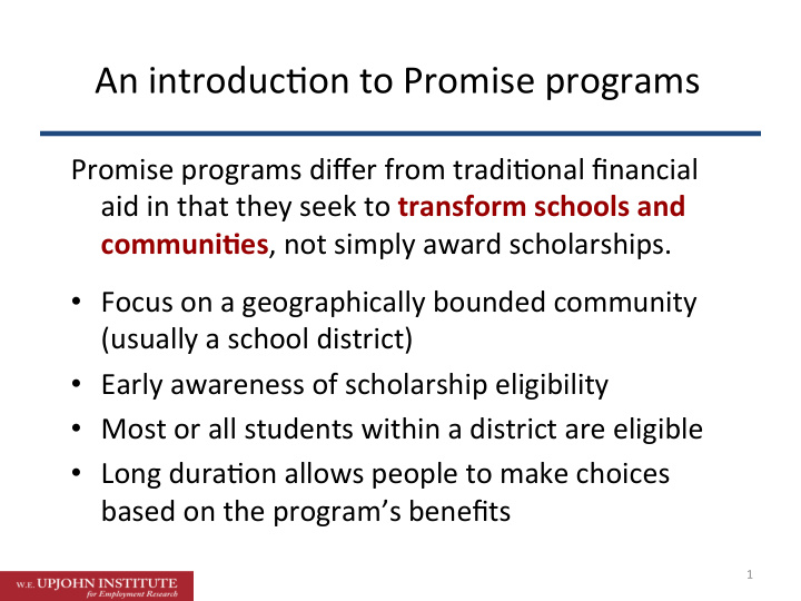an introduc on to promise programs