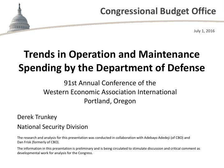trends in operation and maintenance spending by the