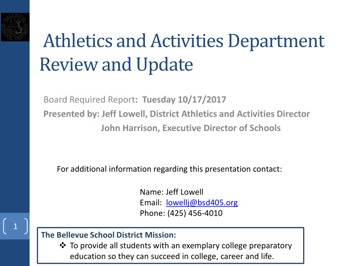 athletics and activities department review and update