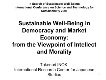 In Search of Sustainable Well-Being:  International Conference on Science and Technology for