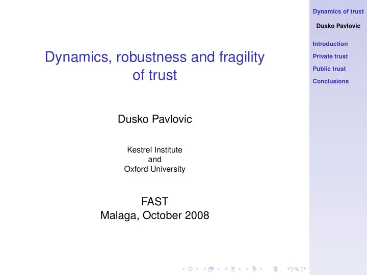 dynamics robustness and fragility