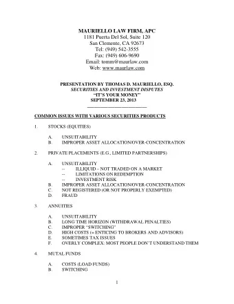 MAURIELLO LAW FIRM, APC  1181 Puerta Del Sol, Suite 120  San Clemente, CA 92673  Tel: (949)