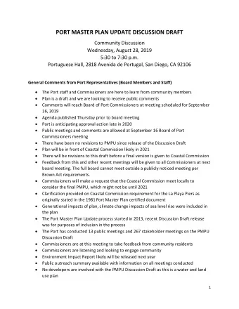 PORT MASTER PLAN UPDATE DISCUSSION DRAFT  Community Discussion  Wednesday, August 28, 2019  5:30 to