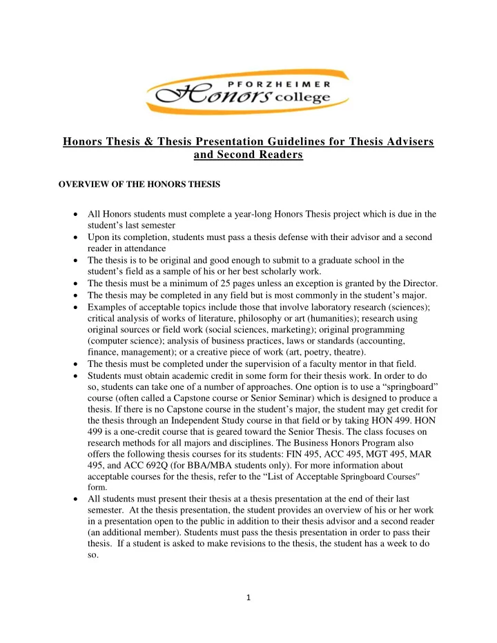 honors thesis amp thesis presentation guidelines for