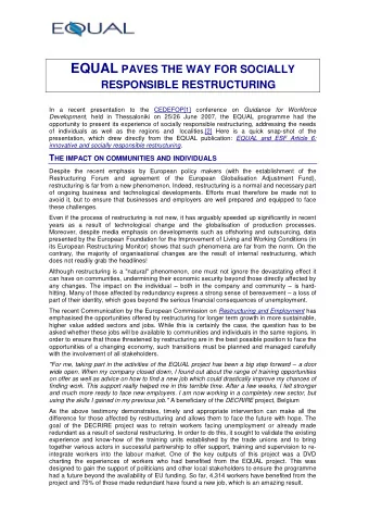 K EY INSIGHTS FROM EQUAL  EQUAL funding (particularly under the Adaptability pillar) has provided