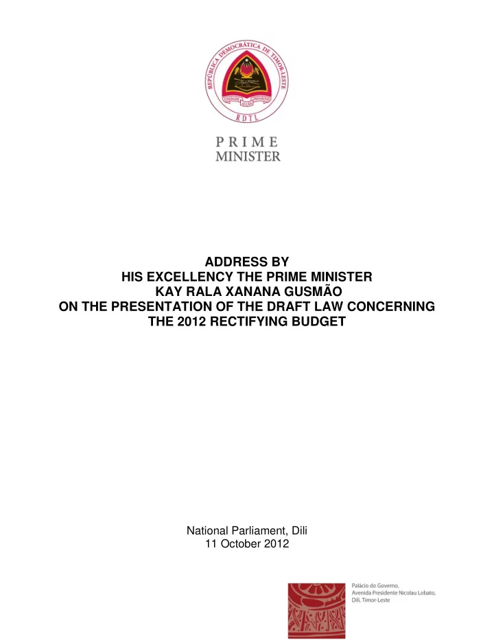 address by his excellency the prime minister kay rala