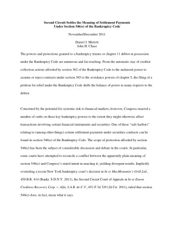 Second Circuit Settles the Meaning of Settlement Payments Under Section 546(e) of the Bankruptcy