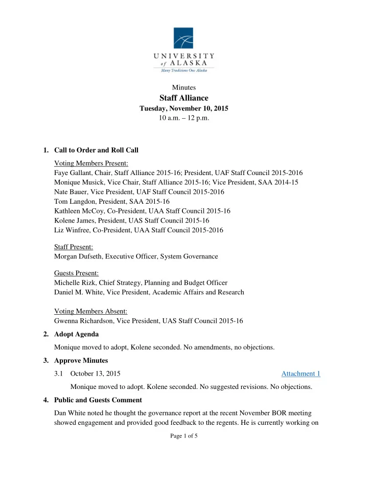 minutes staff alliance tuesday november 10 2015 10 a m 12