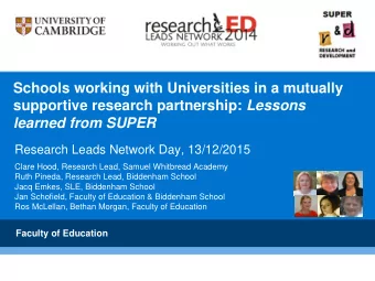 supportive research partnership: Lessons  learned from SUPER  Research Leads Network Day,