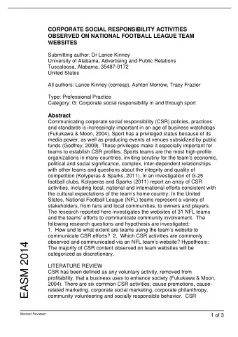 EASM 2014  The majority of CSR content observed on team websites will be  categorized as