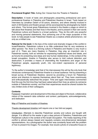 Acting Out  02/17/19 1/5 Provisional English Title: Acting Out: Voices from the Theatre in