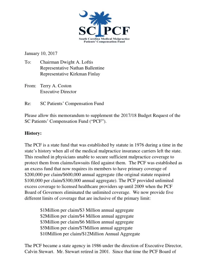 january 10 2017 to chairman dwight a loftis