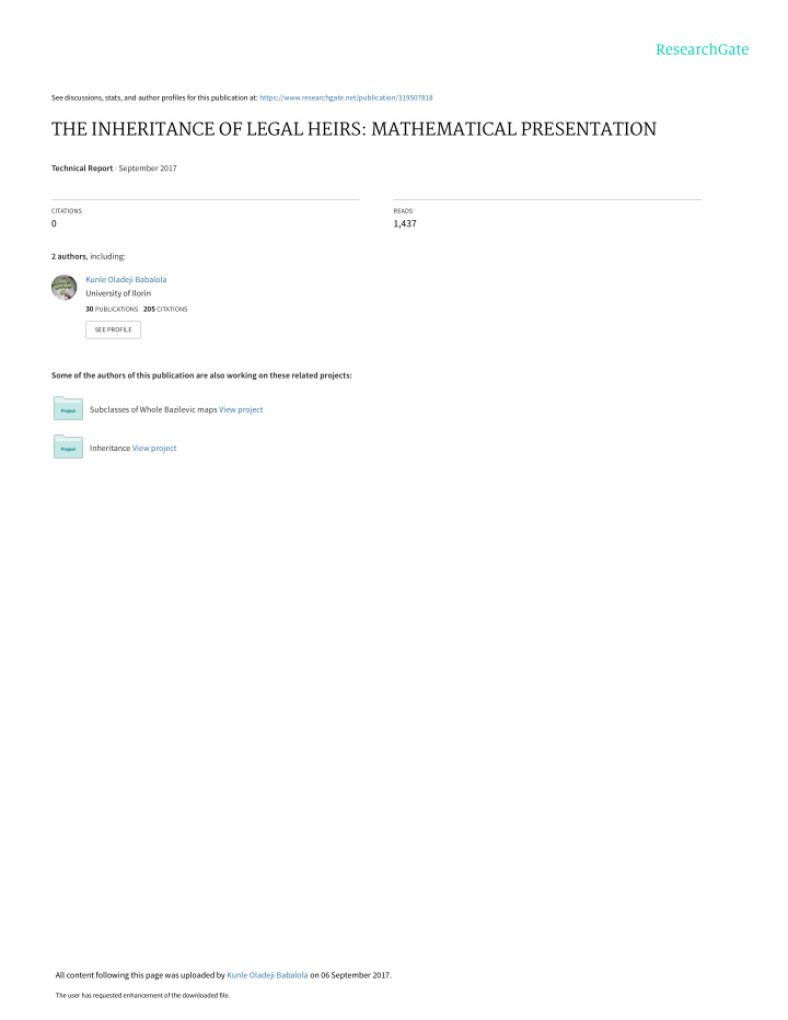 the inheritance of legal heirs mathematical presentation