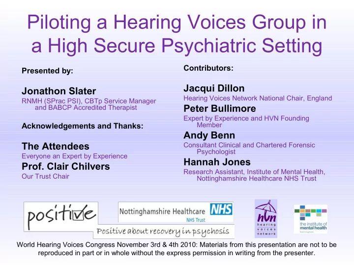 piloting a hearing voices group in a high secure