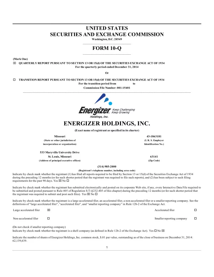 energizer holdings inc