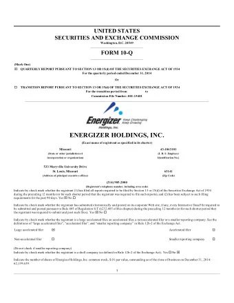 ENERGIZER HOLDINGS, INC.  (Exact name of registrant as specified in its charter)  Missouri