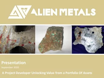 Presentation  September 2020  A Project Developer Unlocking Value from a Portfolio Of Assets  A