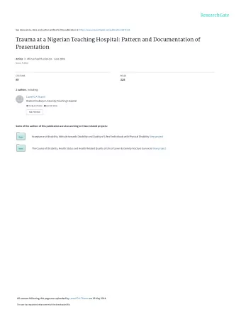 Trauma at a Nigerian Teaching Hospital: Pattern and Documentation of  Presentation Article in