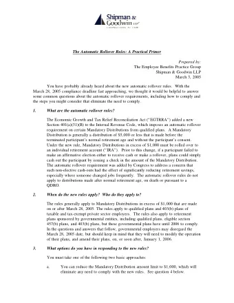 The Employee Benefits Practice Group  Shipman &amp; Goodwin LLP  March 3, 2005  You have probably