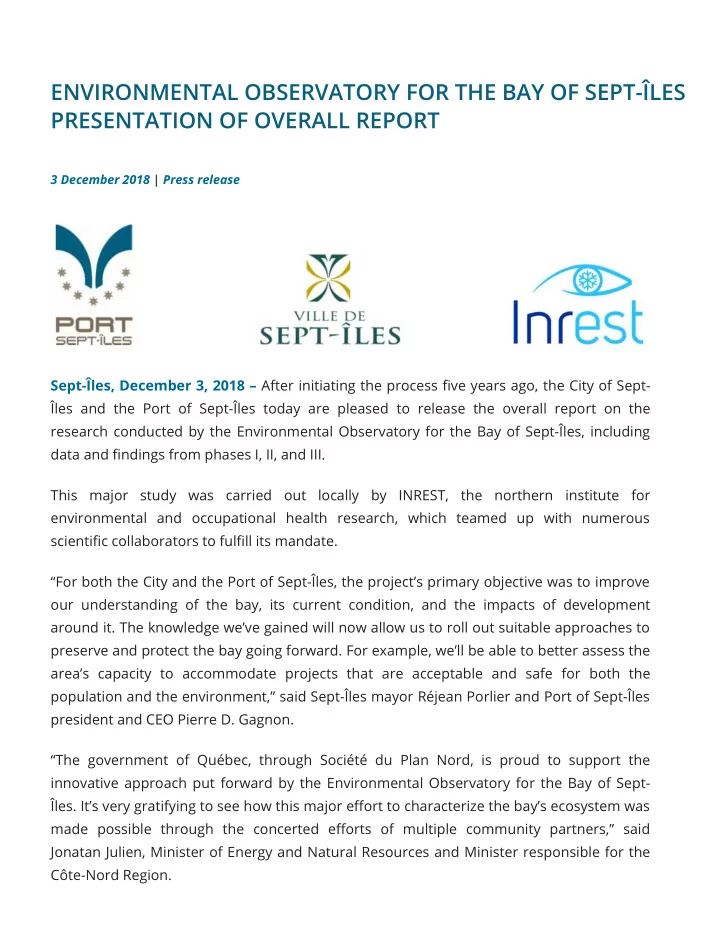 environmental observatory for the bay of sept les