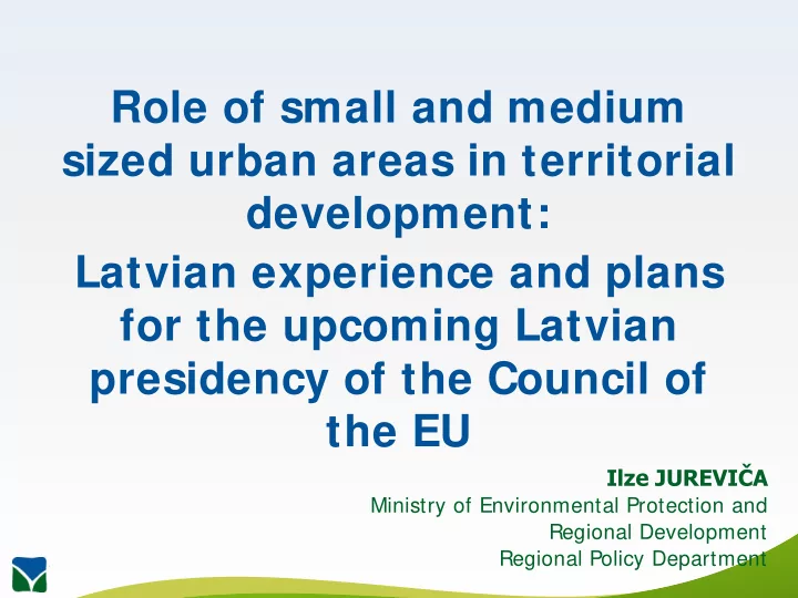 role of small and medium sized urban areas in territorial