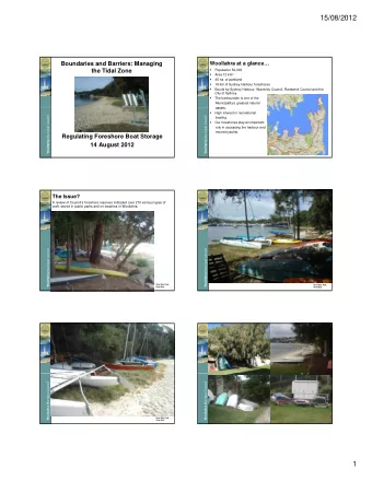 15/08/2012  Boundaries and Barriers: Managing  Woollahra at a glance    the Tidal Zone