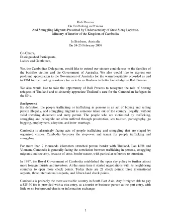 Bali Process  On Trafficking in Persons  And Smuggling Migrants Presented by Undersecretary of