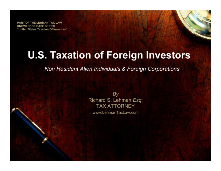 u s taxation of foreign investors