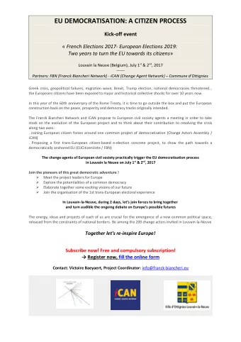 EU DEMOCRATISATION: A CITIZEN PROCESS  Kick-off event  French Elections 2017- European Elections